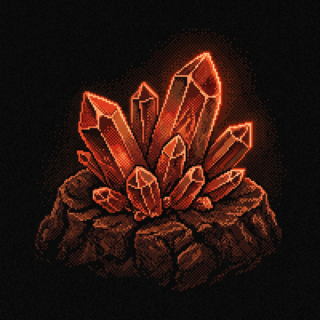 Pixel-art quartz crystals on stone